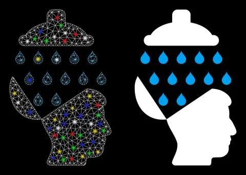 Glossy Mesh Network Open Brain Shower Icon with Light Spots Illustrazione stock