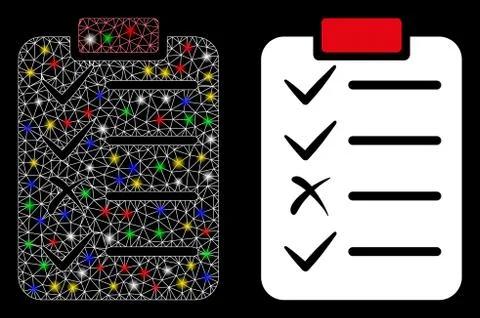 Glossy Mesh Network Task List Icon with Flash Spots Illustrazione stock