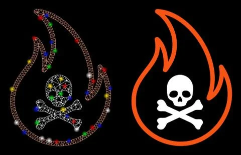 Glossy Mesh Network Toxic Fire Icon with Light Spots Stock Illustration