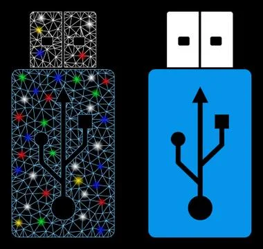 Glossy Mesh Network USB Flash Drive Icon with Flash Spots Stock Illustration