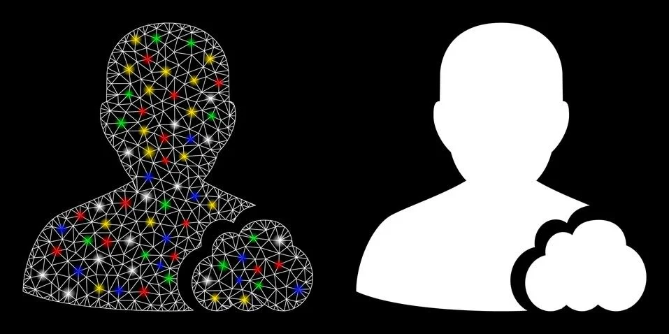 Glossy Mesh Network User Cloud Icon with Flash Spots イラスト素材
