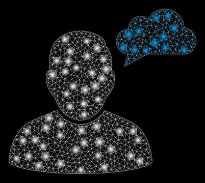 Glossy Mesh Network User Thinking Cloud with Flash Spots Illustrazione stock