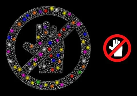 Glossy Mesh Stop Voting Hand Icon with Glare Colorful Light Spots Stock Illustration