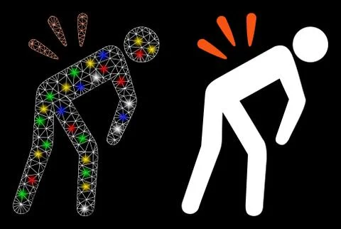 Glossy Mesh Wire Frame Backache Icon with Flash Spots Illustrazione stock