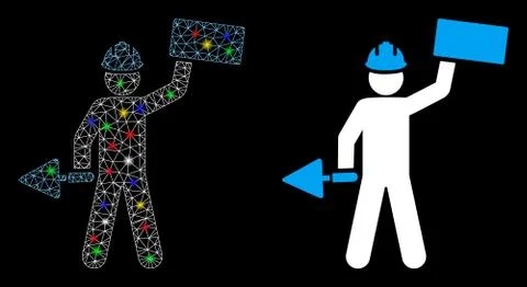 Glossy Mesh Wire Frame Brickwork Builder Icon with Flare Spots Stock Illustration