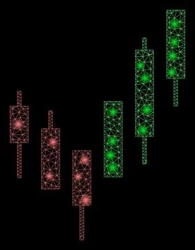 Glossy Mesh Wire Frame Candlestick Chart with Flash Spots Illustrazione stock