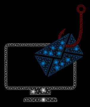 Glossy Mesh Wire Frame Computer Mail Phishing with Flare Spots Stock Illustration