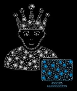 Glossy Mesh Wire Frame Computer Moderator with Light Spots 스톡 일러스트