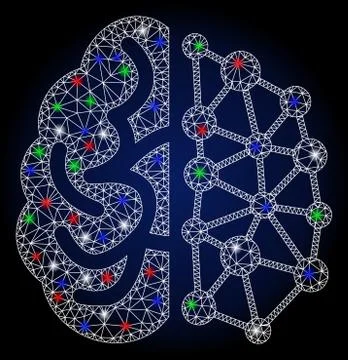Glossy Mesh Wire Frame Creative Brain with Light Spots Stock Illustration