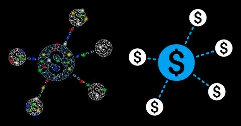 Glossy Mesh Wire Frame Dollar Network Nodes Icon with Flare Spots Stock Illustration