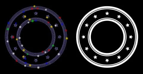 Glossy Mesh Wire Frame Double Round Starred Frame Icon with Flare Spots Stock Illustration