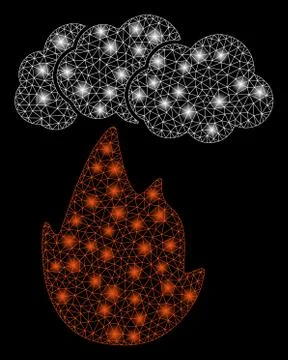 Glossy Mesh Wire Frame Flame with Smoke with Light Spots Stock Illustration