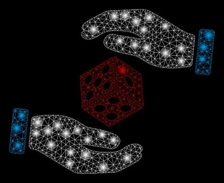 Glossy Mesh Wire Frame Hands Throw Dice with Flash Spots Stock Illustration