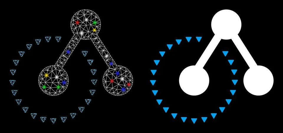 Glossy Mesh Wire Frame Molecule Structure Analysis Icon with Light Spots Illustrazione stock