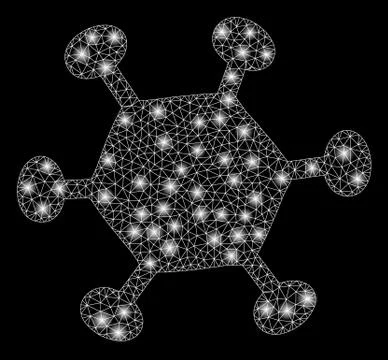 Glossy Mesh Wire Frame Parasite Microbe with Flare Spots Stock Illustration