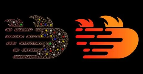 Glossy Mesh Wire Frame Rush Fire Icon with Flare Spots Illustrazione stock