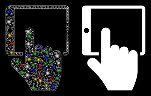 Glossy Mesh Wire Frame Tablet Point Icon with Light Spots Illustrazione stock