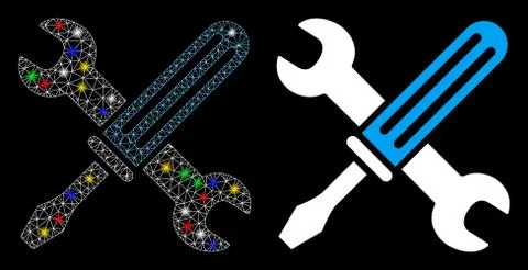 Glossy Mesh Wire Frame Tools Icon with Flare Spots Stock Illustration