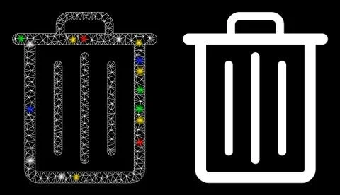 Glossy Mesh Wire Frame Trash Can Icon with Flash Spots Stock Illustration