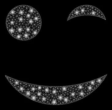 Glossy Mesh Wire Frame Wink Smiley with Light Spots Ilustración de archivo