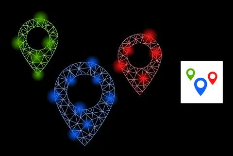 Glossy Net Map Objects Icon with Glare Lightspots Stock Illustration