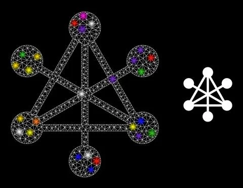 Glossy Net Network Nodes Icon with Constellation Color Light Spots Stockillustratie