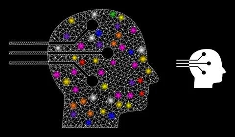 Glossy Net Neural Interface Icon with Constellation Colored Light Spots イラスト素材
