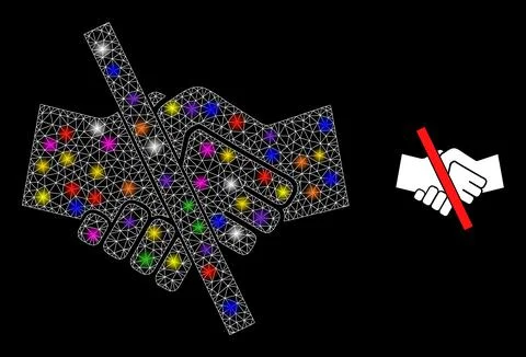 Glossy Net Resrtricted Handshake Icon with Glare Colored Lightspots 스톡 일러스트