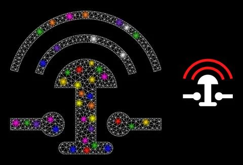 Glossy Network Alarm Button Ring Icon with Constellation Colored Lightspots Stock Illustration