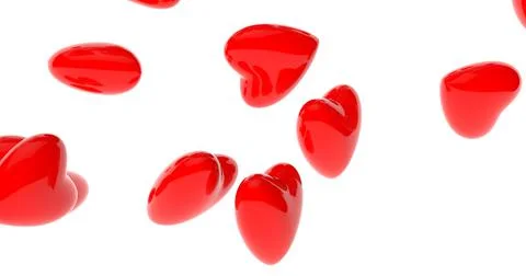 Glossy oblique hearts of the shape fall down and fill the screen. Concept for Stock Illustration
