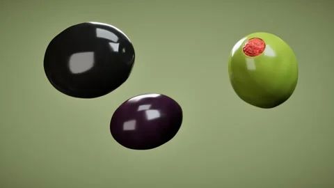 Glossy olives on olive green background. 3d rendering 스톡 동영상 340403668