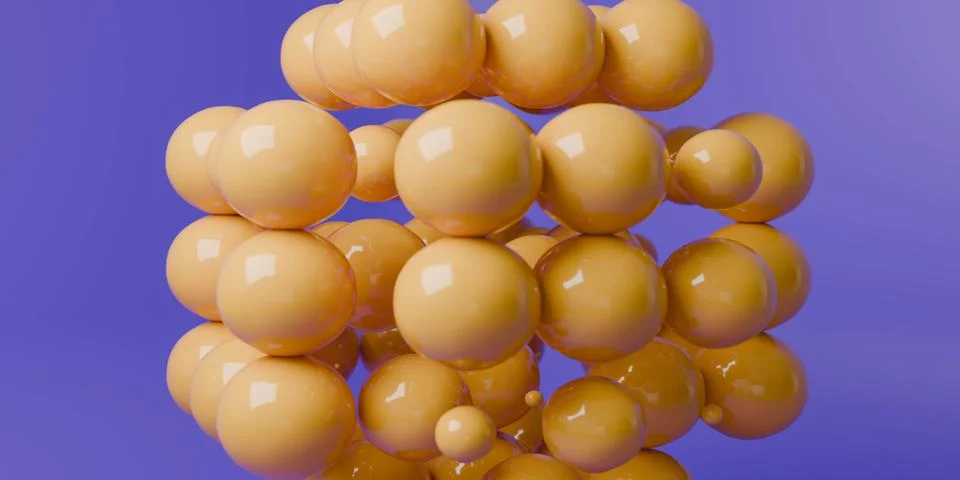 Glossy orange sphere cube 3d render Stock Illustration