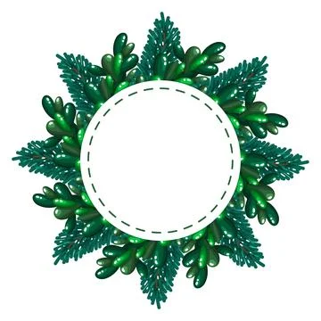 Glossy Pine Wreath Circle Label Frame Stock Illustration