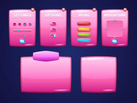 Glossy pink boards with buttons for game interface Stock Illustration