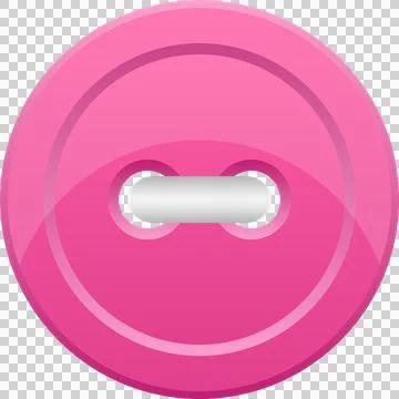 A glossy pink button is displayed, featuring two holes for attachment, cast.. Stock Illustration