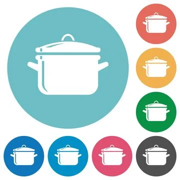 Glossy pot with lid flat round icons Stock Illustration