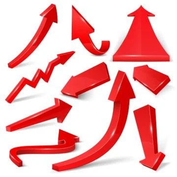 Glossy red 3d arrows isolated on white vector set Illustrazione stock