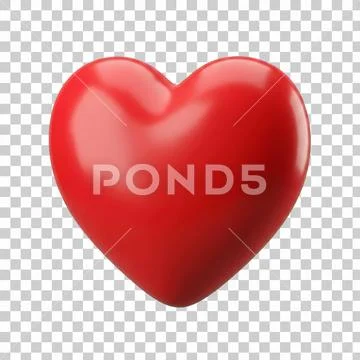 Glossy red 3D heart isolated on transparent background. PSD Template