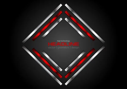 Glossy red and silver square abstract tech design Illustrazione stock