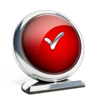 Glossy red button with checkmark symbol. 3D illustration Glossy red button... Stock Photos