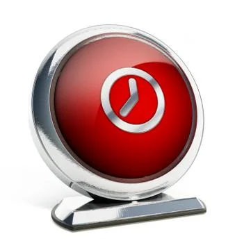 Glossy red button with clock symbol. 3D illustration Stock Illustration