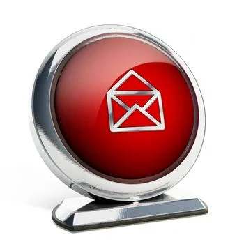 Glossy red button with open enveloppe symbol. 3D illustration Glossy red b... Stock Photos