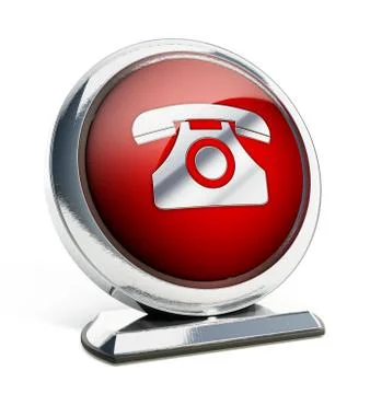 Glossy red button with phone symbol. 3D illustration Stock Illustration