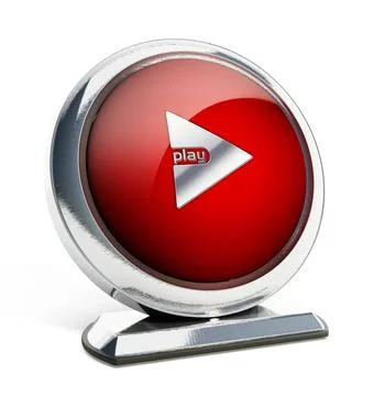 Glossy red button with play button. Glossy red button with play button. 3D... Stock Photos