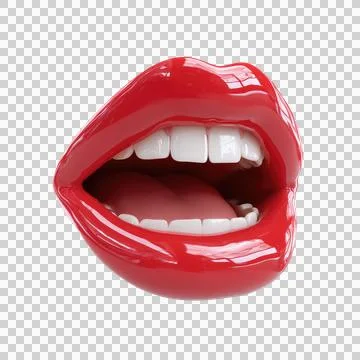Glossy Red Cartoon Lips Slightly Open on Transparent Background for Creativ.. Stock Illustration