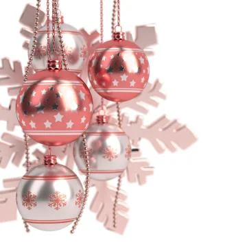 Glossy red christmas bulbs isolated on white background. 3D render Stock Illustration