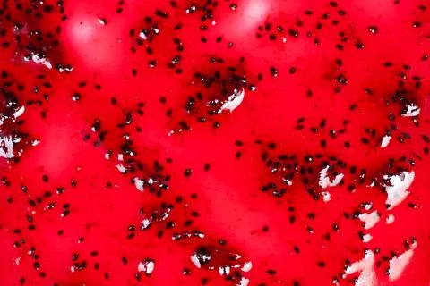 Glossy red currant jam closeup showing seeds and syrup sheen, food stylist te 库存照片