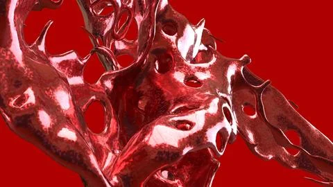 Glossy Red Organic Cellular Network Abstract Background 3d render. Stock Illustration