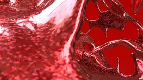 Glossy Red Organic Cellular Network Abstract Background 3d render. Stock Illustration