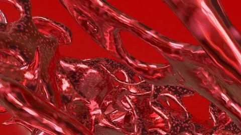 Glossy Red Organic Cellular Network Abstract Background 3d render. Stock Illustration